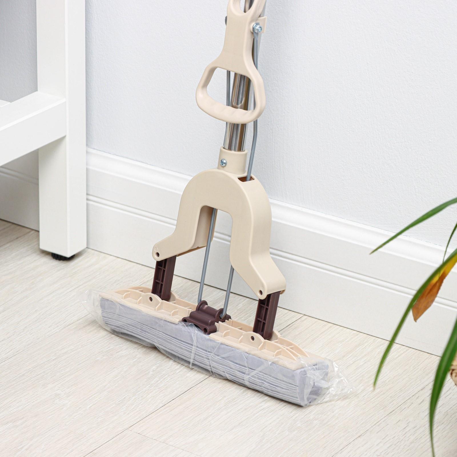 Швабра для мытья пола со складным отжимом Доляна, насадка ПВА 27×6 см, составная стальная ручка 89-120 см