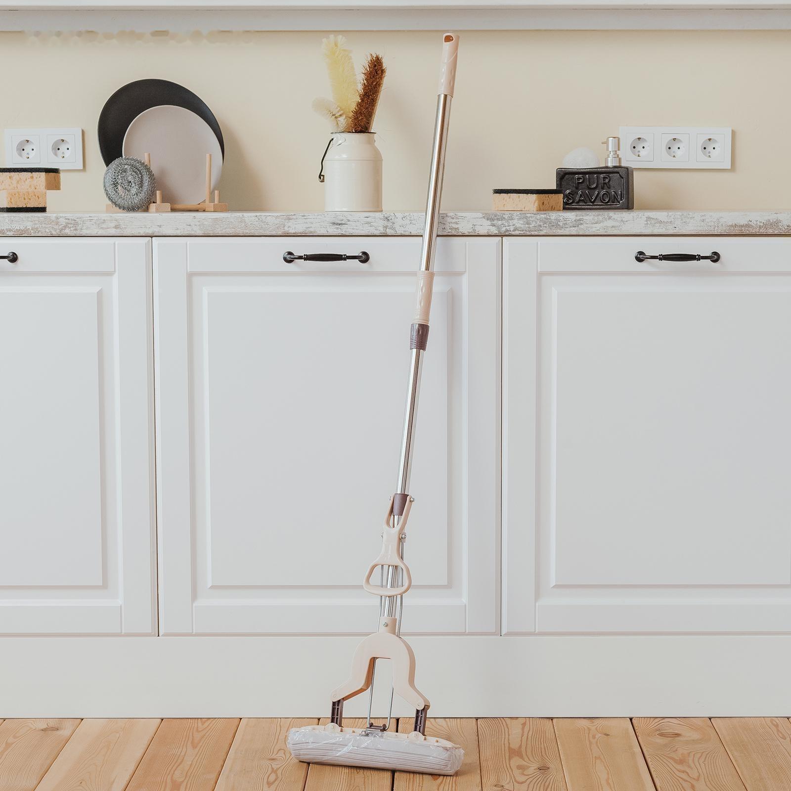 Швабра для мытья пола со складным отжимом Доляна, насадка ПВА 27×6 см, составная стальная ручка 89-120 см