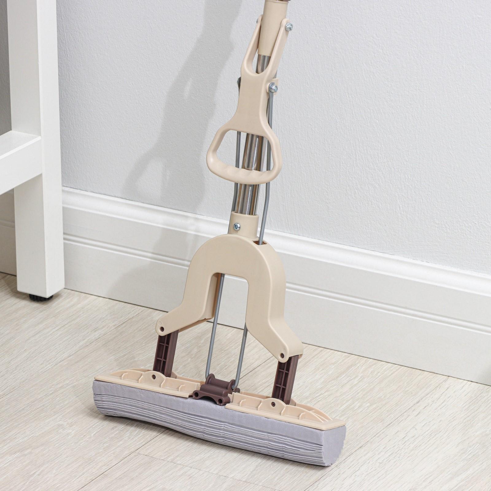 Швабра для мытья пола со складным отжимом Доляна, насадка ПВА 27×6 см, составная стальная ручка 89-120 см