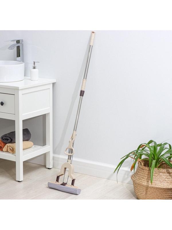 Швабра для мытья пола со складным отжимом Доляна, насадка ПВА 27×6 см, составная стальная ручка 89-120 см