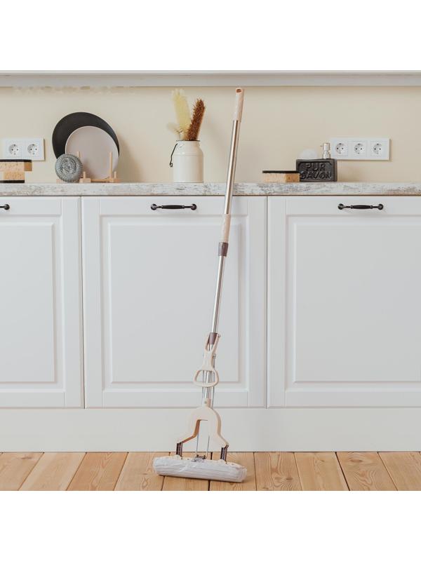 Швабра для мытья пола со складным отжимом Доляна, насадка ПВА 27×6 см, составная стальная ручка 89-120 см