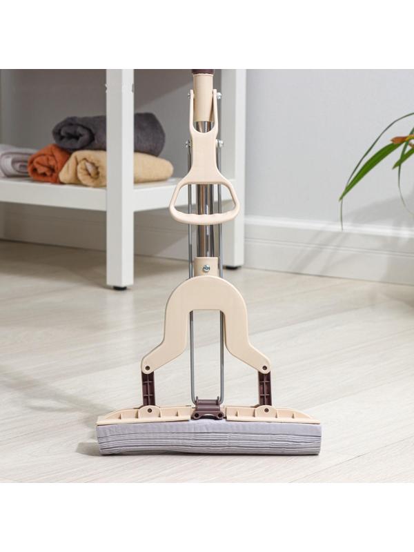 Швабра для мытья пола со складным отжимом Доляна, насадка ПВА 27×6 см, составная стальная ручка 89-120 см