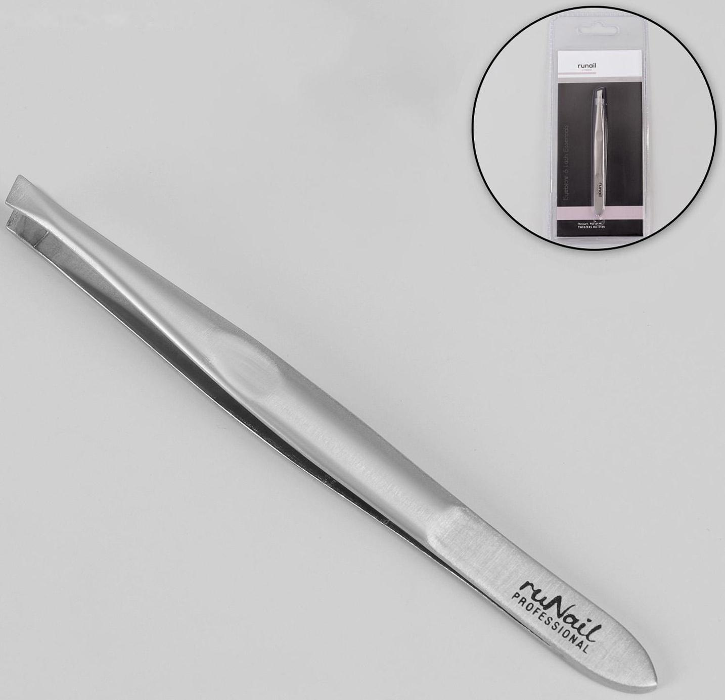 Пинцет скошенный, широкий, 9 см, цвет серебристый, RU-0139