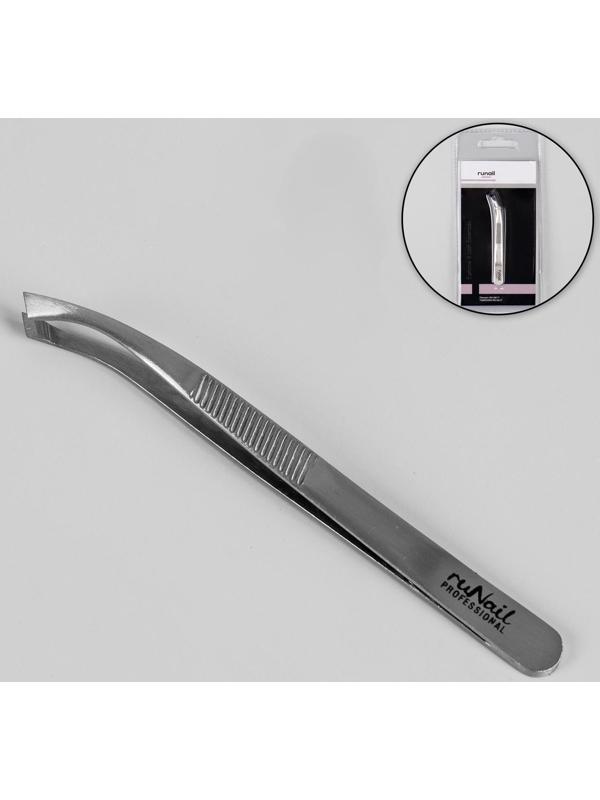 Пинцет загнутый, широкий, 8,3 см, цвет серебристый, RU-0617