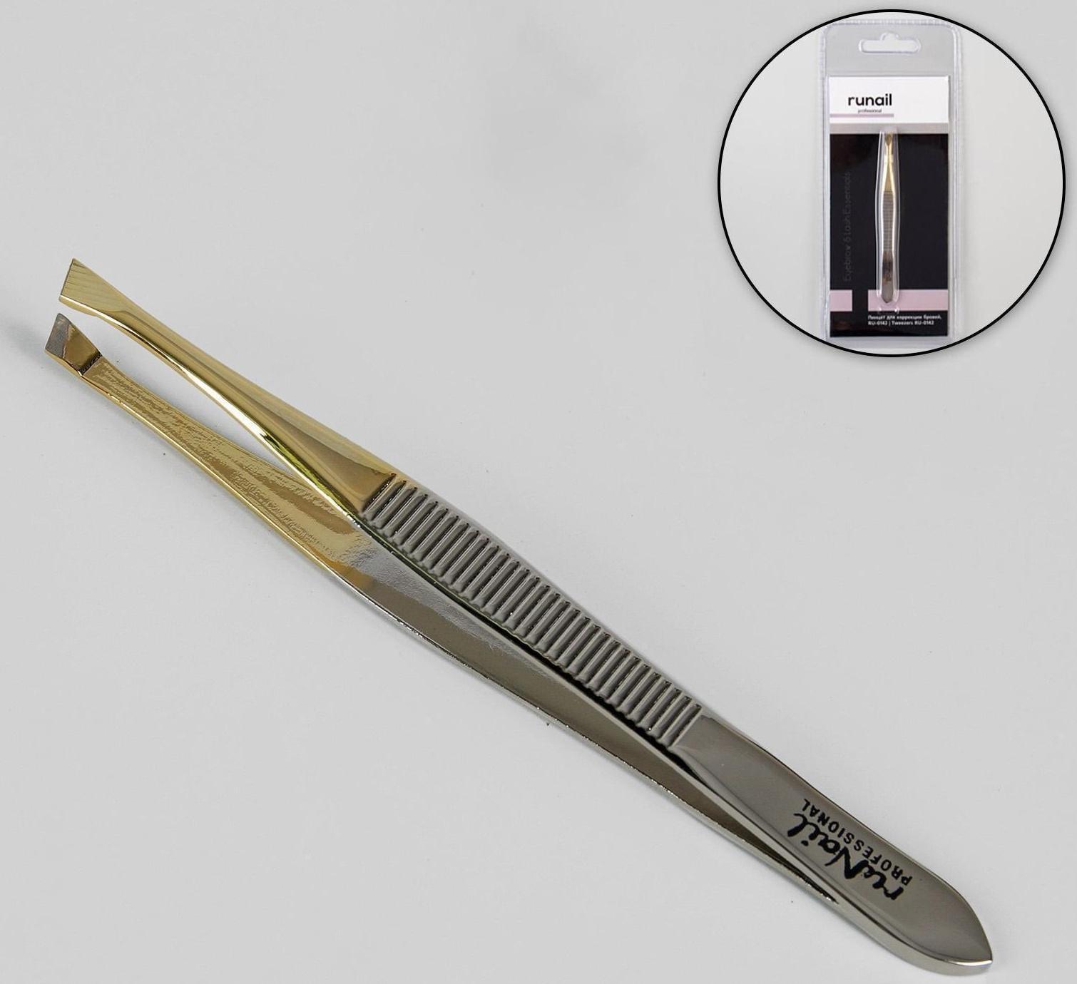 Пинцет скошенный, широкий, 9 см, цвет серебристый/золотистый, RU-0142