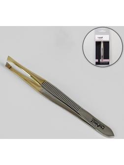 Пинцет скошенный, широкий, 9 см, цвет серебристый/золотистый, RU-0142