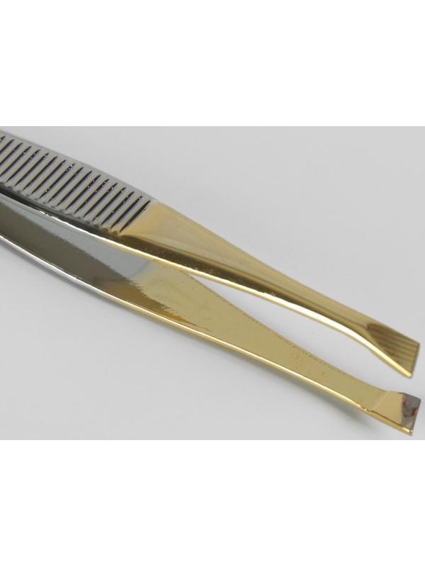 Пинцет скошенный, широкий, 9 см, цвет серебристый/золотистый, RU-0142