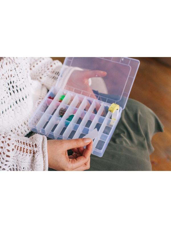 Органайзер для рукоделия, со съёмными ячейками, 24 отделения, 19,5 × 13,5 × 3,5 см, цвет прозрачный