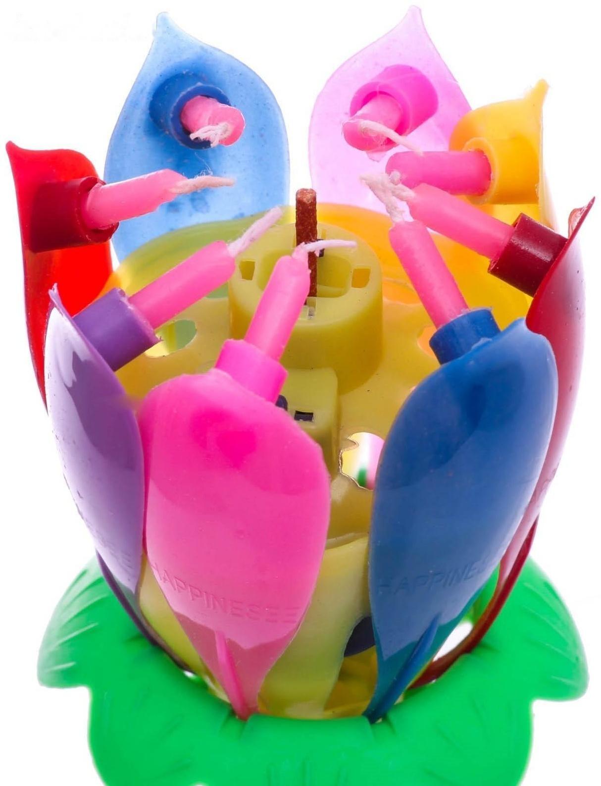 Свеча цветок в торт музыкальная, разноцветная