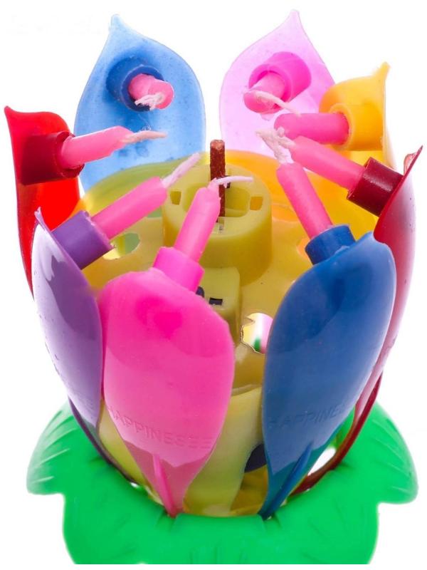 Свеча цветок в торт музыкальная, разноцветная