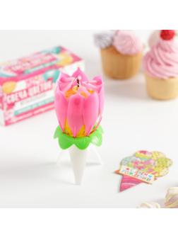 Свеча цветок в торт музыкальная, розовая