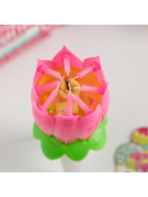 Свеча цветок в торт музыкальная, розовая