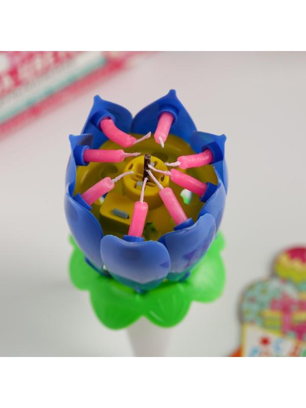 Свеча в торт музыкальная, синяя