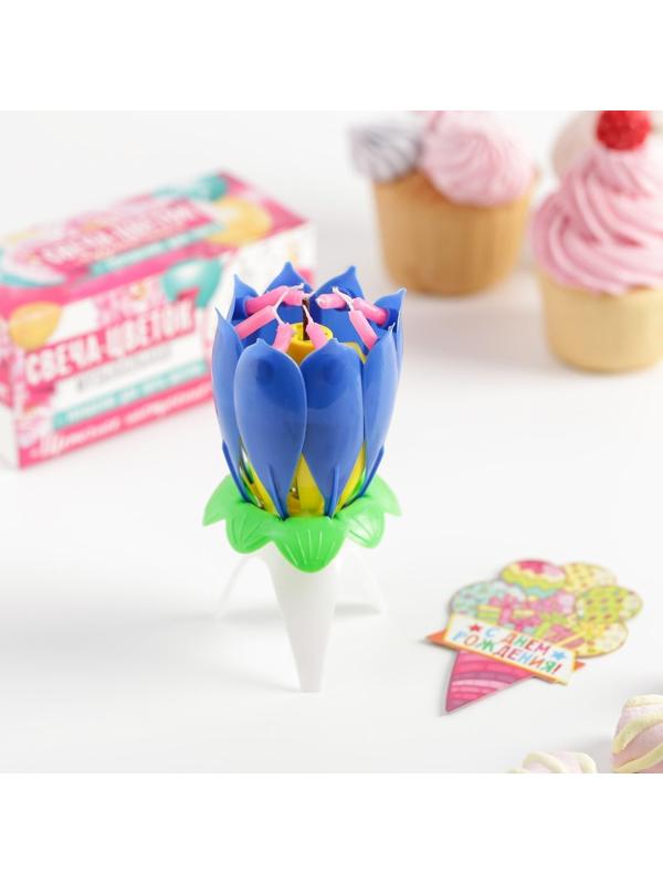 Свеча в торт музыкальная, синяя