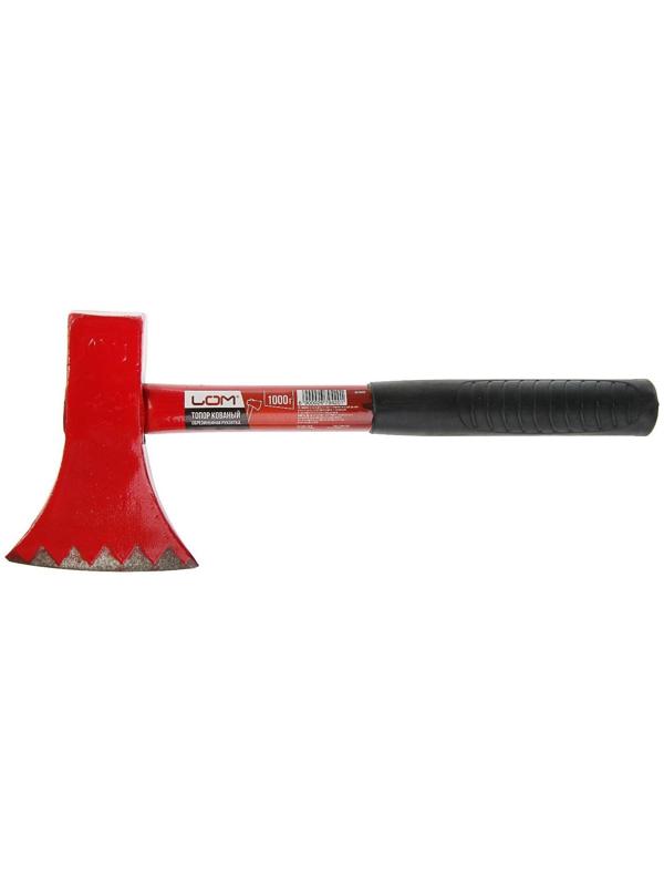 Топор кованый ЛОМ, металлическая обрезиненная рукоятка, 1000 г