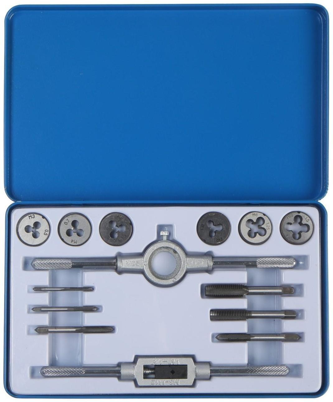 Набор метчиков и плашек ТУНДРА, М3 - М10, 14 предметов