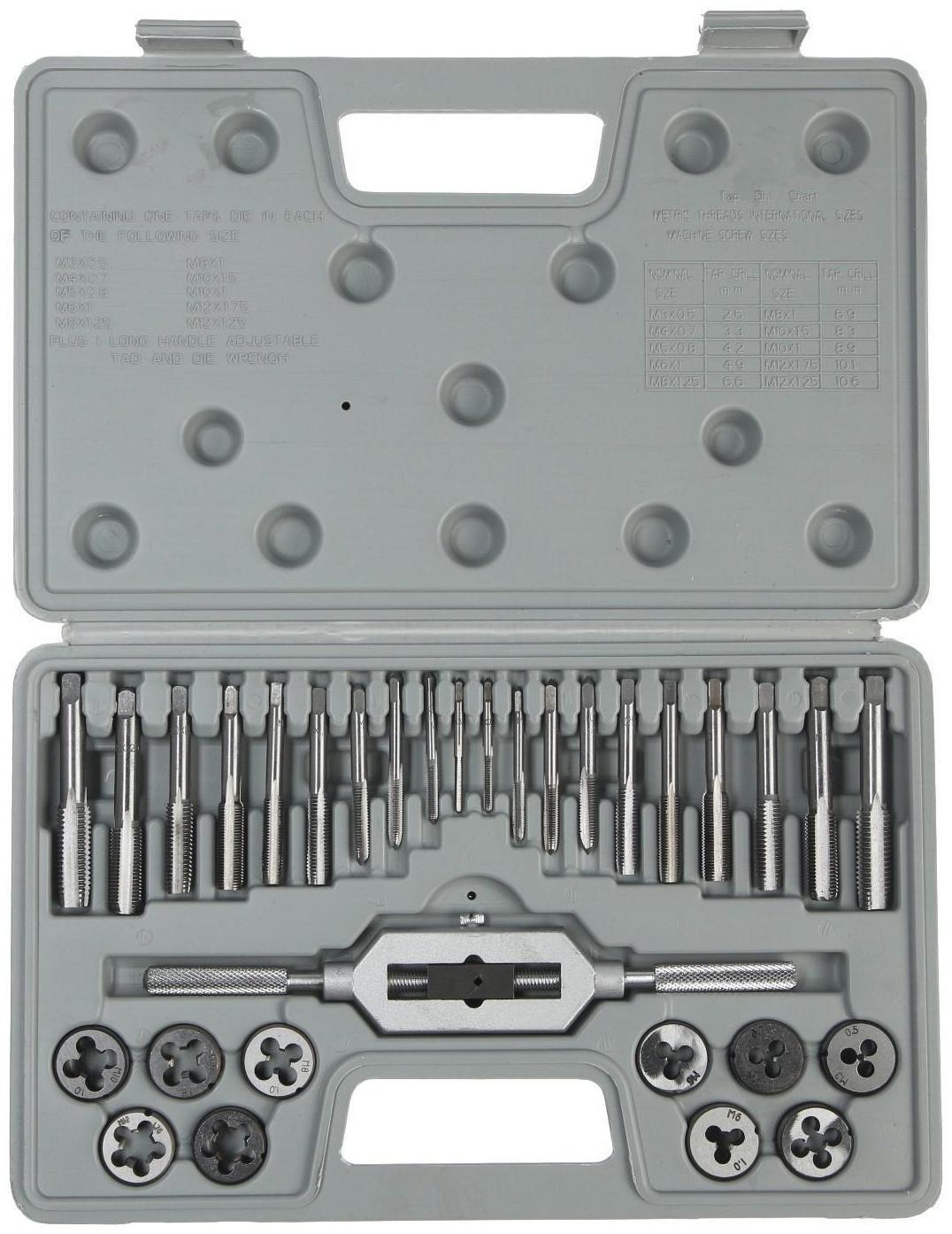 Набор метчиков и плашек ТУНДРА, М3 - М12, 31 предмет