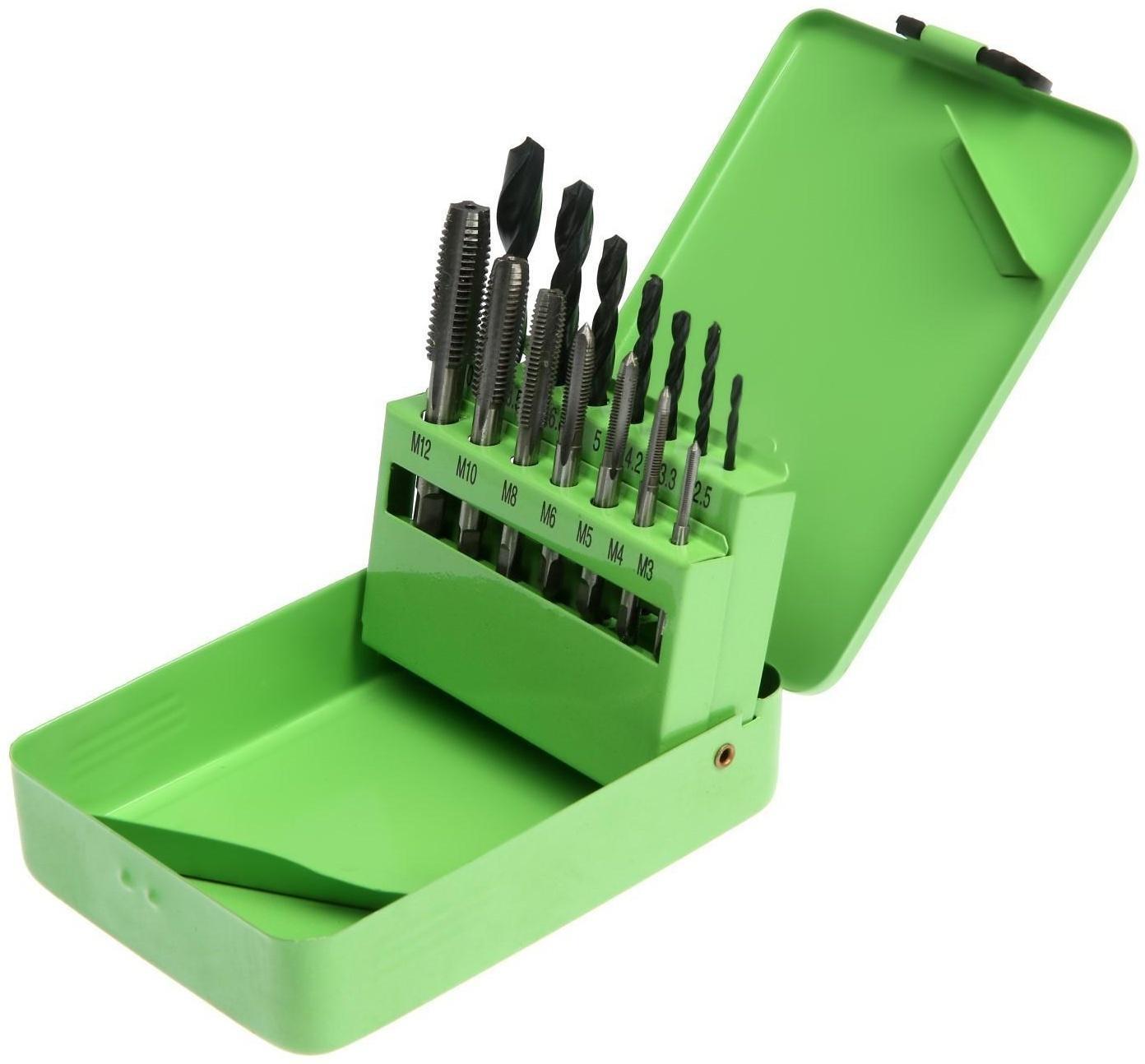 Набор сверл и метчиков ТУНДРА, 2.5 - 10.2 мм и М3 - М12, 15 предметов