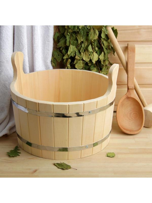 Шайка из липы, 15 л, круглая, нержавеющий обруч