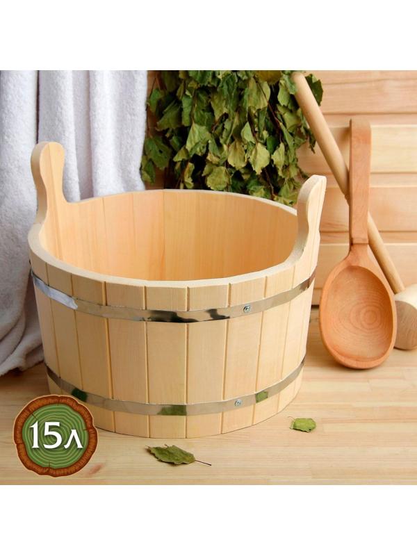 Шайка из липы, 15 л, круглая, нержавеющий обруч