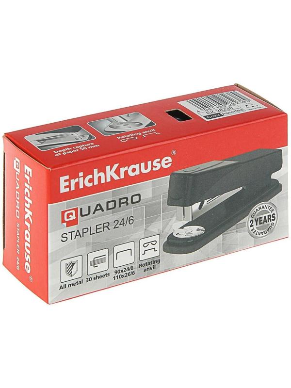 Степлер ErichKrause Quadro, № 24/6, 26/6, до 30 листов, МИКС