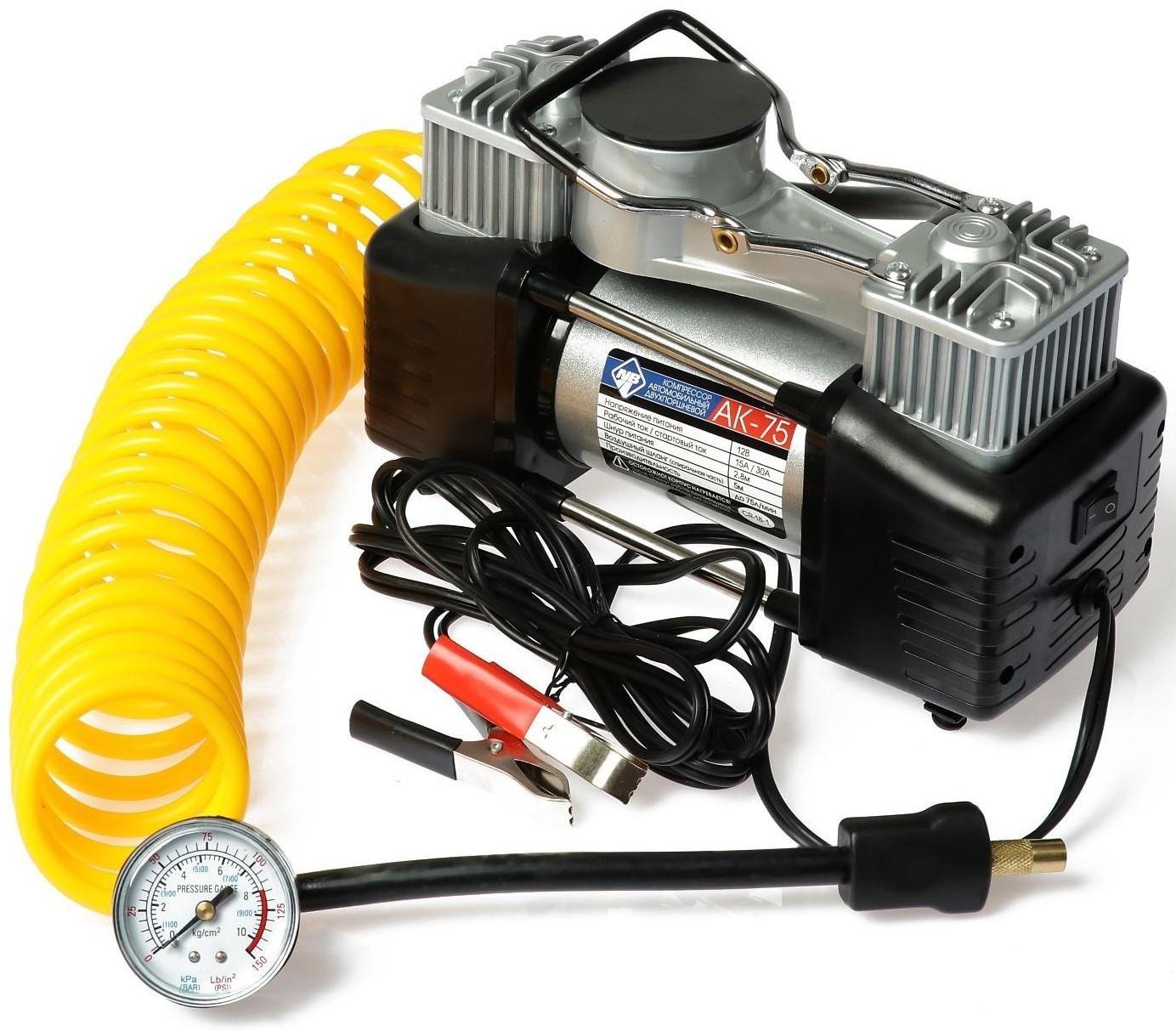 Компрессор автомобильный Nova Bright АК-75 двухпоршневой, металлический корпус, в сумке, 12В