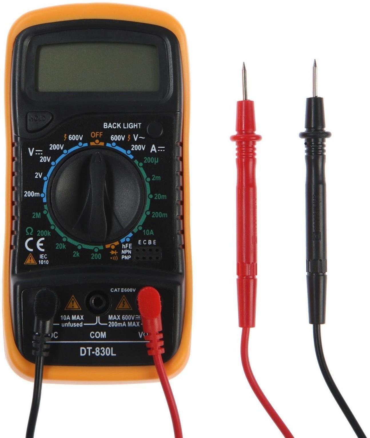 Мультиметр ТУНДРА, DT-830L, ACV/DCV, DCA, 200-2МΩ, прозвон, подсветка