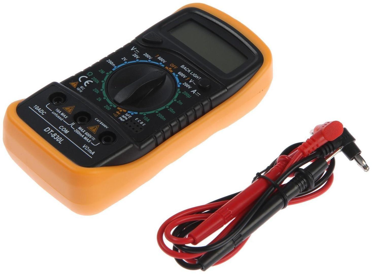 Мультиметр ТУНДРА, DT-830L, ACV/DCV, DCA, 200-2МΩ, прозвон, подсветка
