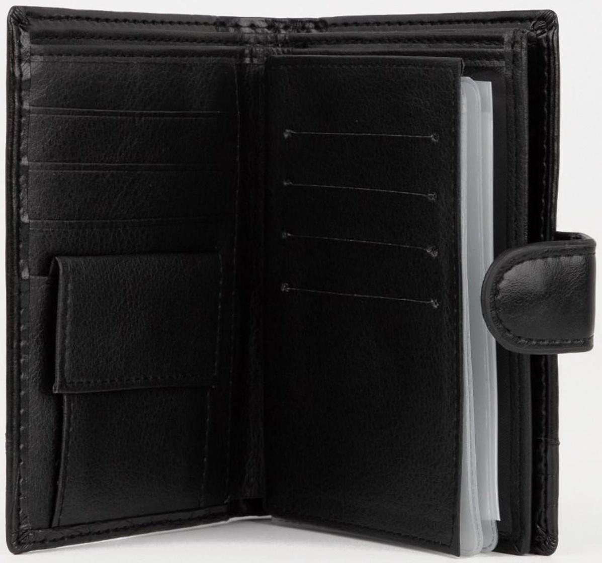 Портмоне на кнопке 3 в 1, для автодокументов и паспорта, 2 отдела, для карт, для монет, цвет чёрный