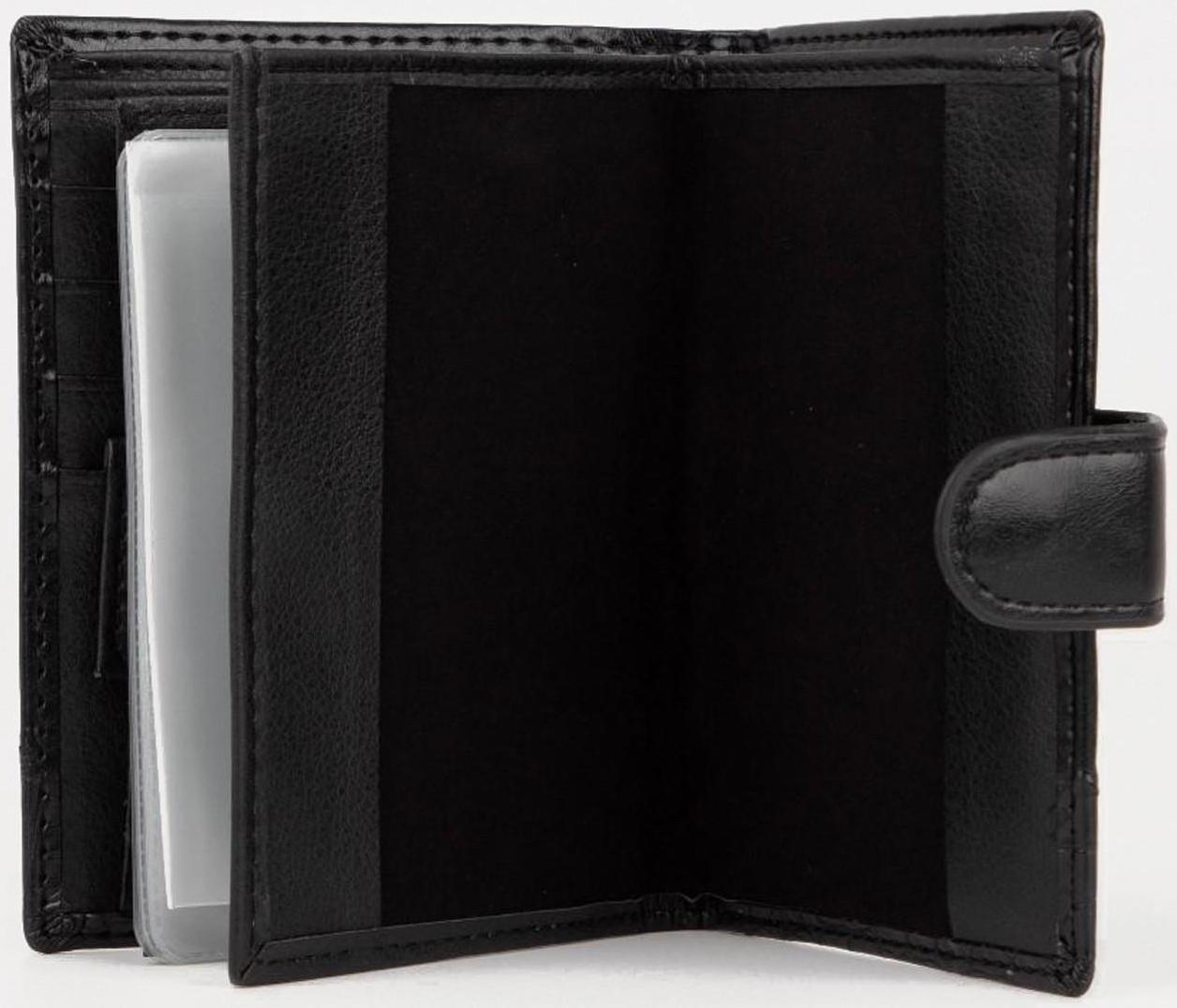 Портмоне на кнопке 3 в 1, для автодокументов и паспорта, 2 отдела, для карт, для монет, цвет чёрный