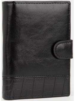 Портмоне на кнопке 3 в 1, для автодокументов и паспорта, 2 отдела, для карт, для монет, цвет чёрный