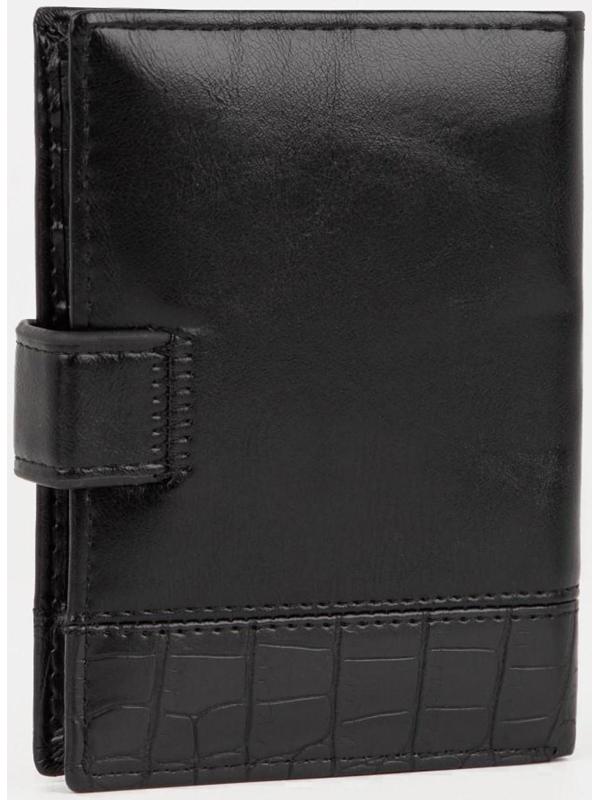 Портмоне на кнопке 3 в 1, для автодокументов и паспорта, 2 отдела, для карт, для монет, цвет чёрный