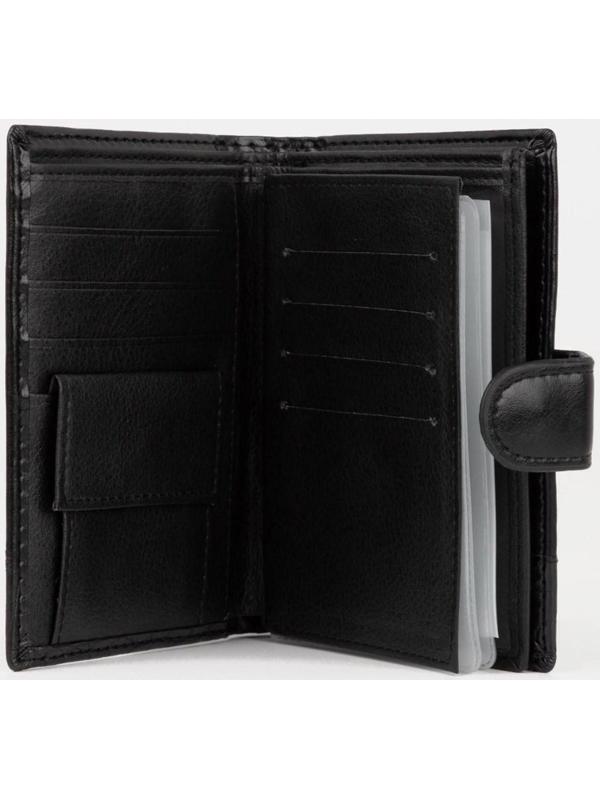 Портмоне на кнопке 3 в 1, для автодокументов и паспорта, 2 отдела, для карт, для монет, цвет чёрный