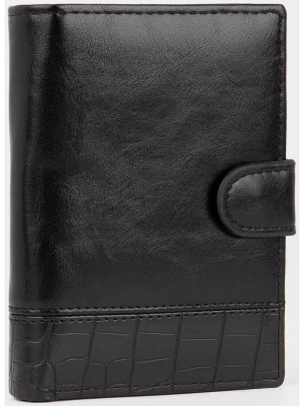 Портмоне на кнопке 3 в 1, для автодокументов и паспорта, 2 отдела, для карт, для монет, цвет чёрный