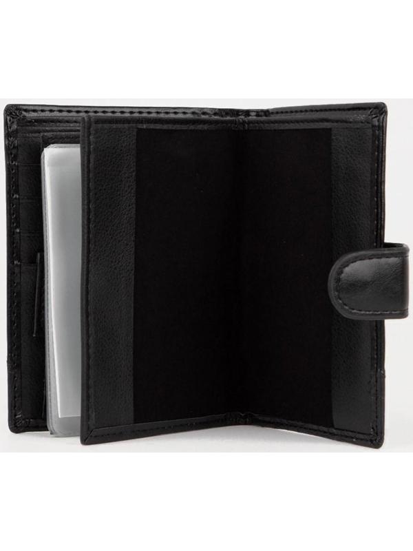 Портмоне на кнопке 3 в 1, для автодокументов и паспорта, 2 отдела, для карт, для монет, цвет чёрный