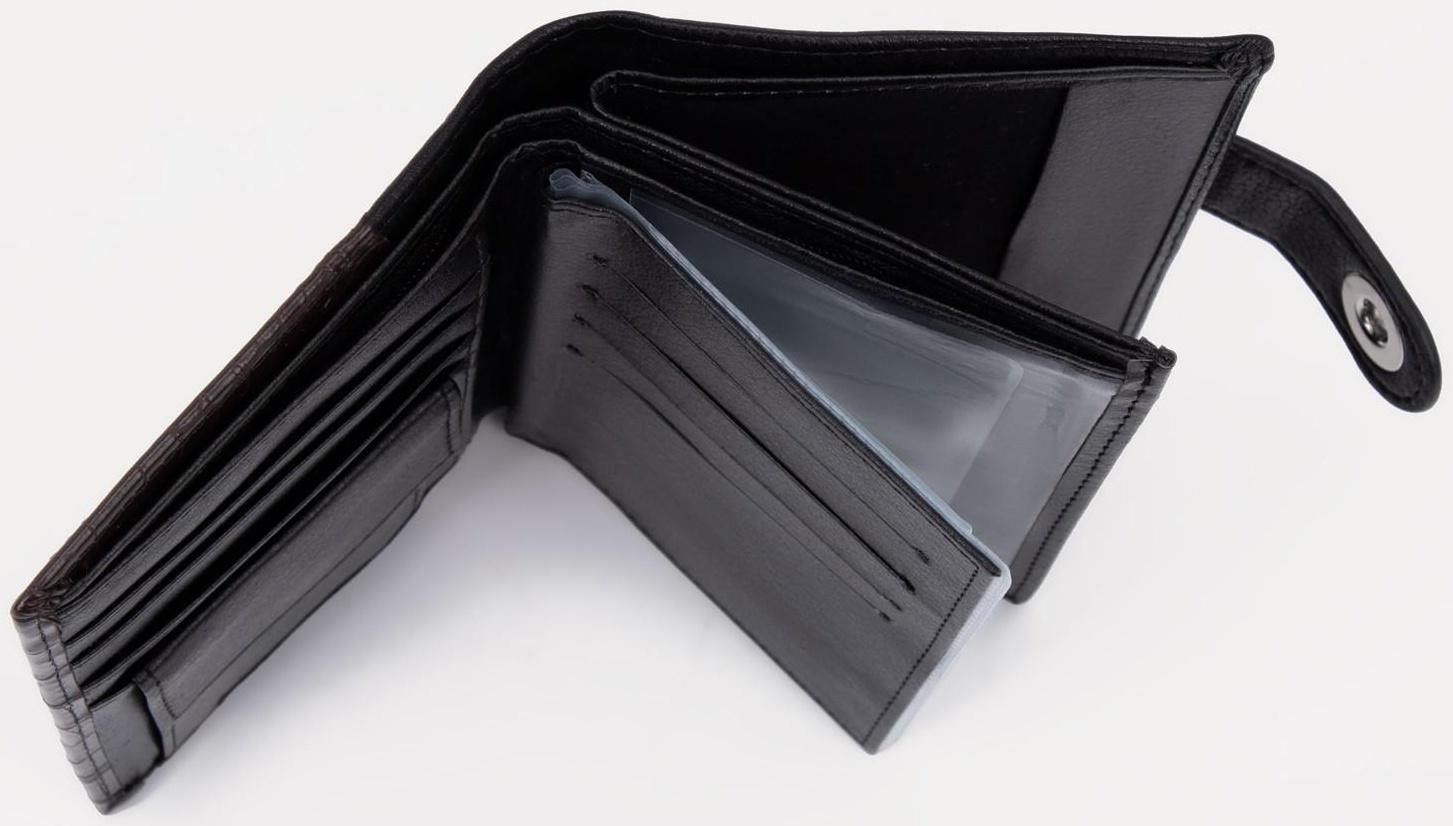 Портмоне на кнопке 3 в 1 для автодокументов и паспорта, 2 отдела, для карт, для монет, цвет чёрный/кофе