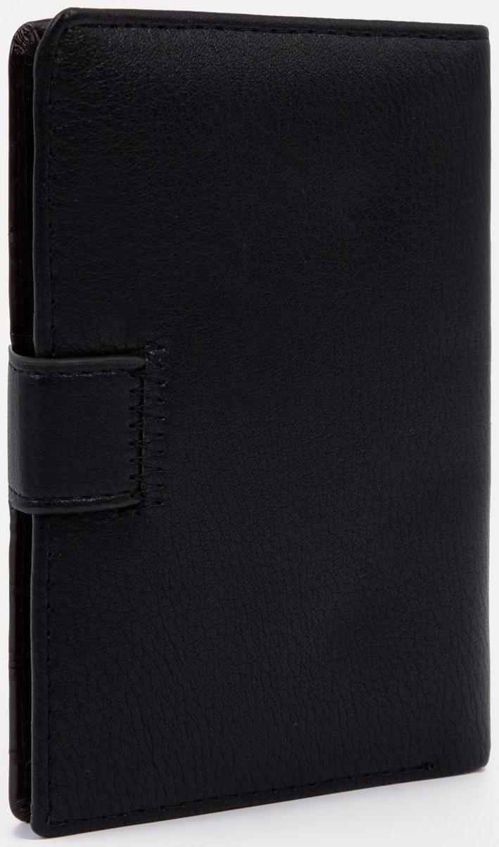 Портмоне на кнопке 3 в 1 для автодокументов и паспорта, 2 отдела, для карт, для монет, цвет чёрный/кофе