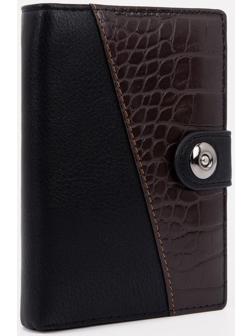 Портмоне на кнопке 3 в 1 для автодокументов и паспорта, 2 отдела, для карт, для монет, цвет чёрный/кофе