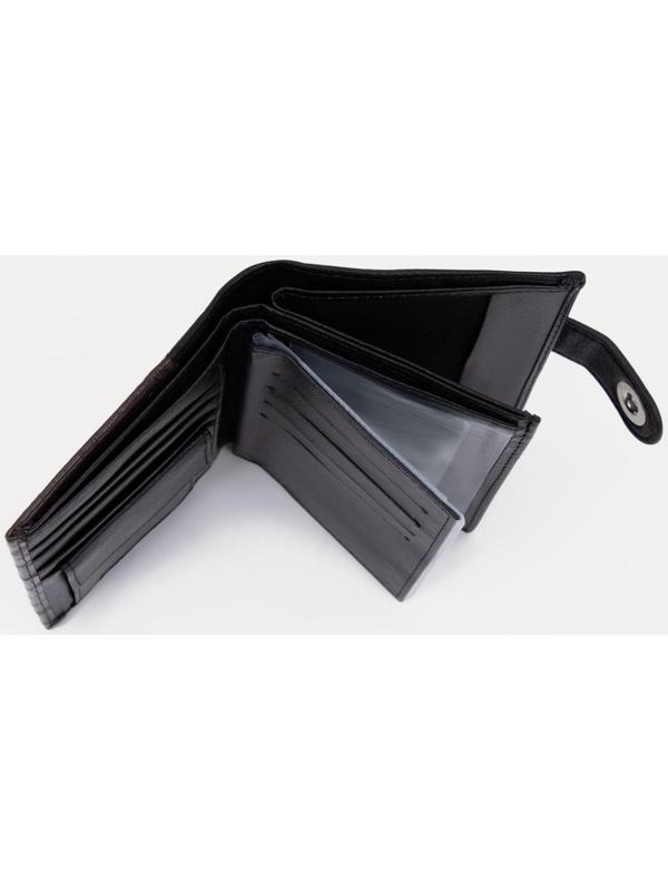 Портмоне на кнопке 3 в 1 для автодокументов и паспорта, 2 отдела, для карт, для монет, цвет чёрный/кофе