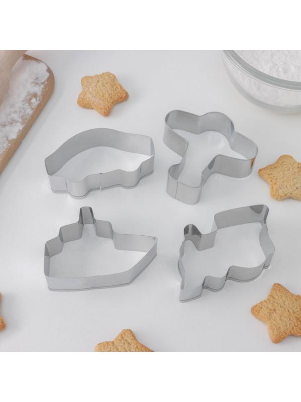 Набор форм для вырезания печенья Доляна «Транспорт», 4 шт, цвет хромированный