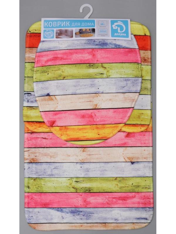 Набор ковриков для ванной и туалета Доляна «Цветные деревяшки», 3 шт: 42×38, 44×38, 44×73 см