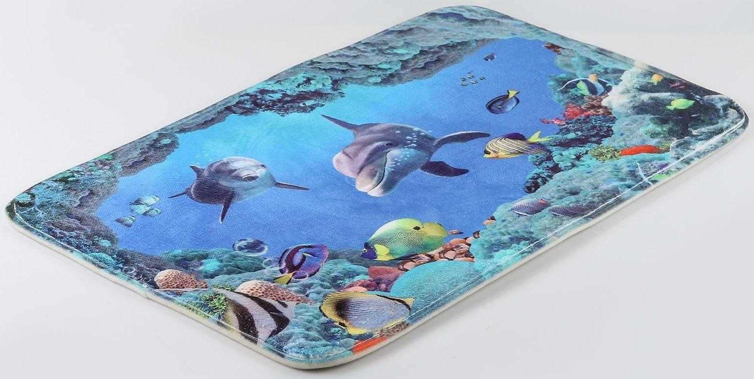 Набор ковриков для ванной и туалета Доляна «Дельфин», 3 шт: 35×39, 40×50, 45×75 см