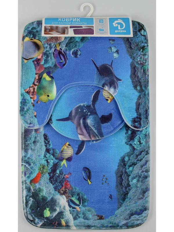 Набор ковриков для ванной и туалета Доляна «Дельфин», 3 шт: 35×39, 40×50, 45×75 см