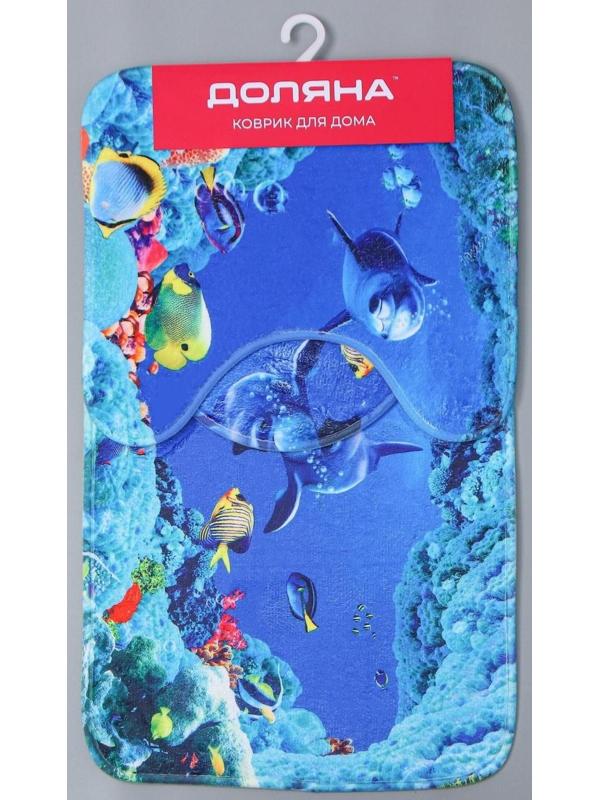 Набор ковриков для ванной и туалета Доляна «Дельфин», 3 шт: 35×39, 40×50, 45×75 см
