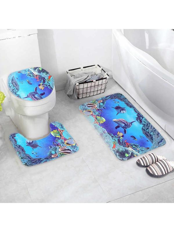 Набор ковриков для ванной и туалета Доляна «Дельфин», 3 шт: 35×39, 40×50, 45×75 см