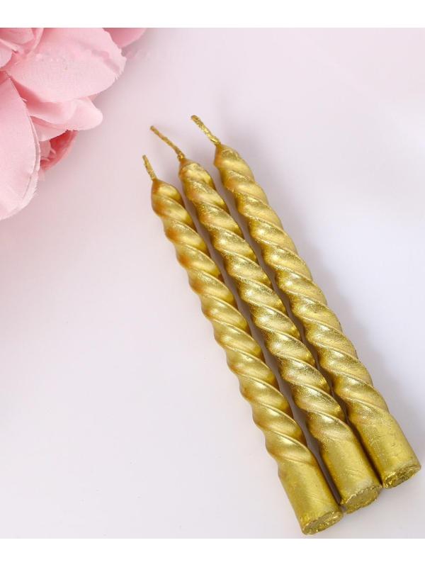 Набор свечей витых, 1,5х 15 см, 3 штуки, золотой блистер