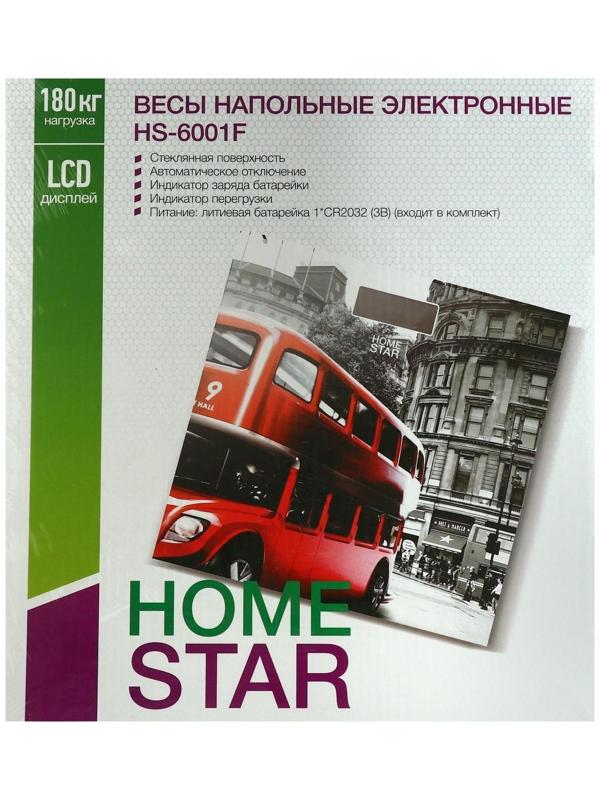 Весы напольные HOMESTAR HS-6001F, электронные, до 180 кг, 1хCR2032, стекло, 