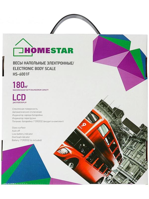 Весы напольные HOMESTAR HS-6001F, электронные, до 180 кг, 1хCR2032, стекло, 