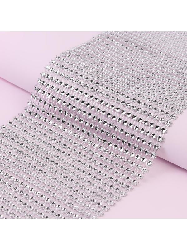 Лента с имитацией страз, 12 см, 9 ± 1 м, цвет серебряный