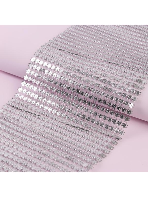 Лента с имитацией страз, 12 см, 9 ± 1 м, цвет серебряный